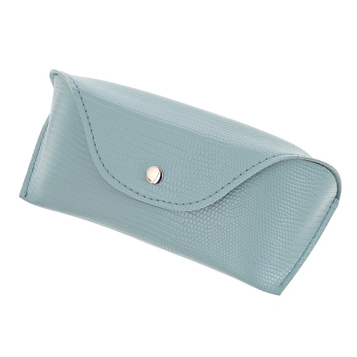Etui pentru ochelari, Stylion ET-128A, Piele ecologica, 18x7.3x3.6cm, Albastru pastel