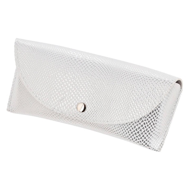 Etui pentru ochelari, Stylion, imitatie piele de sarpe, alb, 17,4x6,9x3,6cm