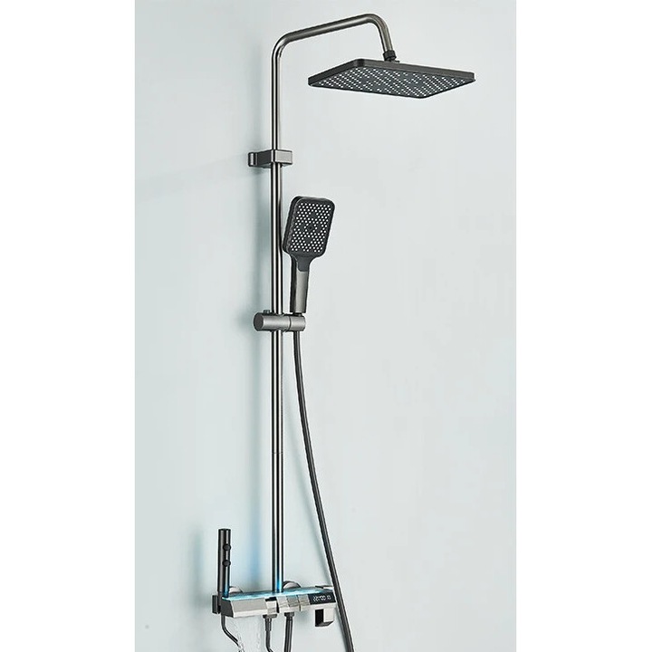 Set coloana dus cu mixer, functii de apa multiple, display digital, iluminare LED, gri
