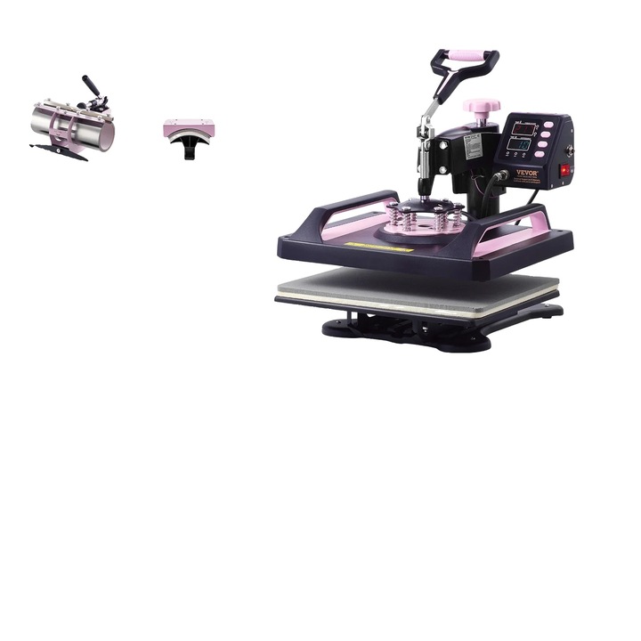 Термопреса, 15x15 инча, 1150 W, черно + розово, комплект чаша и шапка