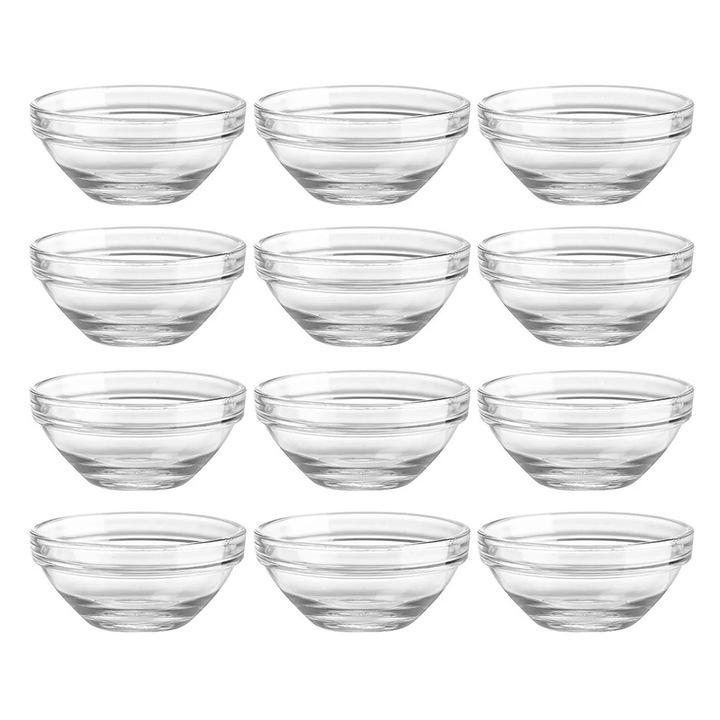 Boluri din sticla transparente, set de 12 bucati, 7.50x7.50x3.50cm, capacitate 75ml