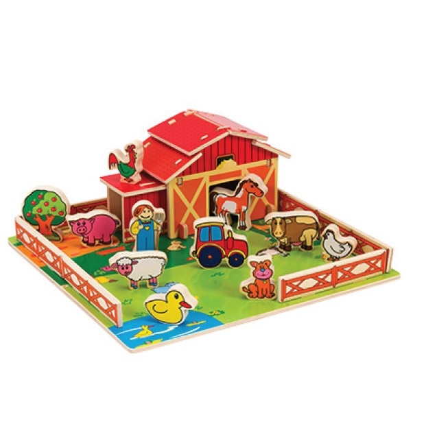 Set constructie copii Ferma Animalelor Globo Legnoland 37436 cu animale incluse