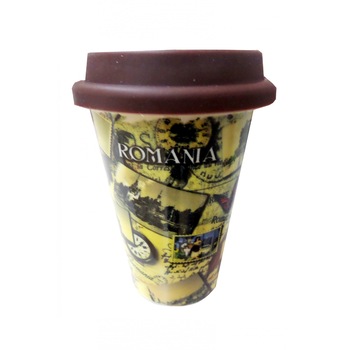 Cana Ceramica Capac de Silicon Suvenir Romania 400 ml Cana Ceramica Capac de Silicon Suvenir Romania 400 ml