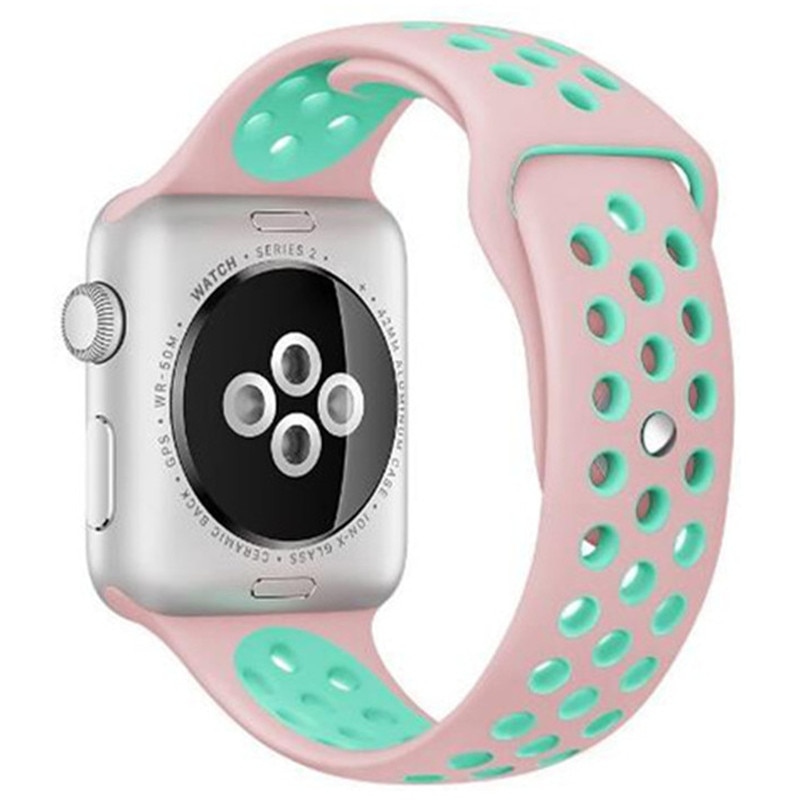 Curea iUni pentru Apple Watch 42 mm, Silicon Sport Pink Blue