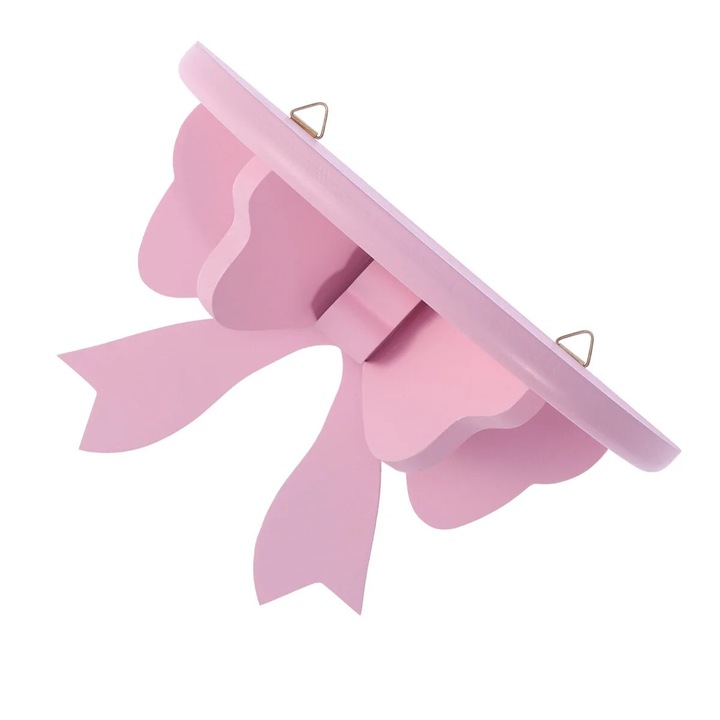 Дървен стенен рафт, полукръгъл дизайн, 19.80x12.20x8.50см, розов