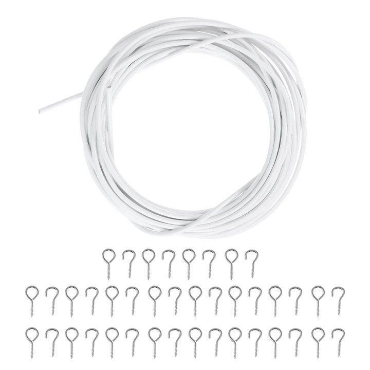 Snur perdea alb 1000x0.4x0.4cm set cu carlige