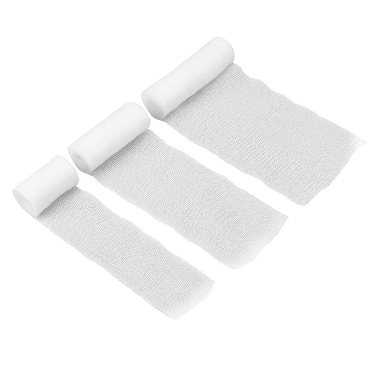 Set 3 role bandaj medical, alb, 5x450cm, 7.5x450cm, 10x450cm