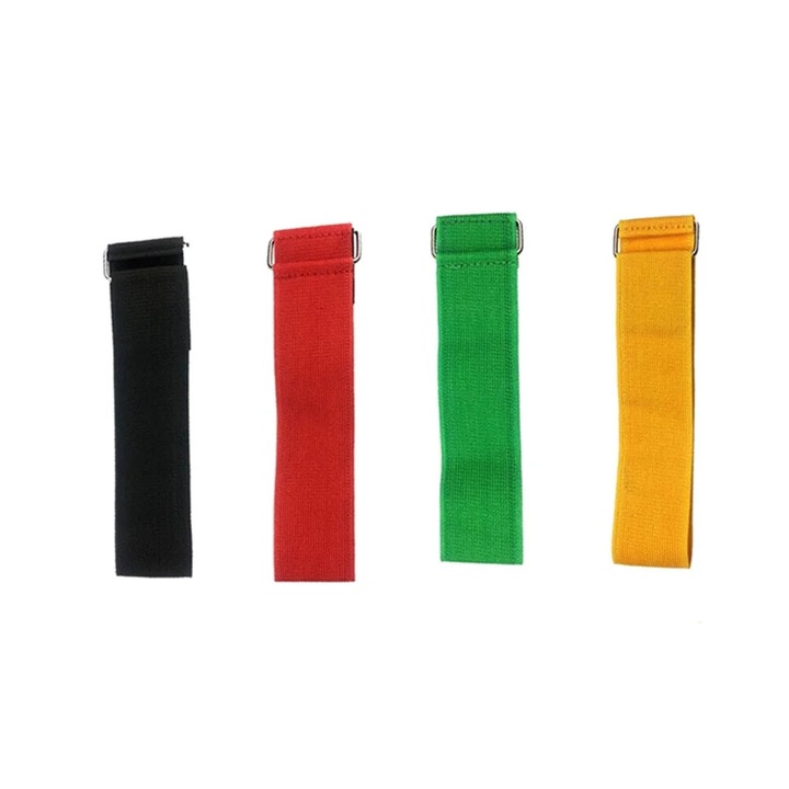 Set 4 benzi elastice pentru cursa cu 3 picioare, activitate in aer liber, multicolor, dimensiune 50x5x0.3cm
