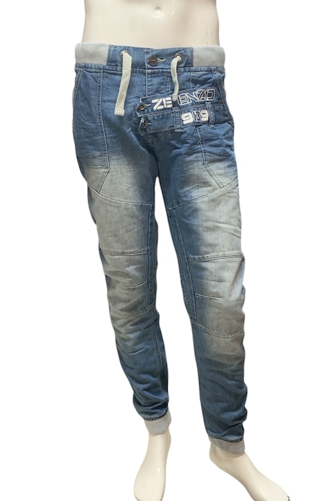 Férfi farmer nadrág Enzo, Gombok, Elasztikus derékrész, Pamut, Kék