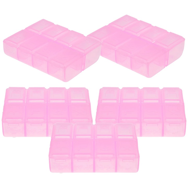 Cutie pentru pastile, roz, 7.40x6.20x2.00cm, set de 5 bucati