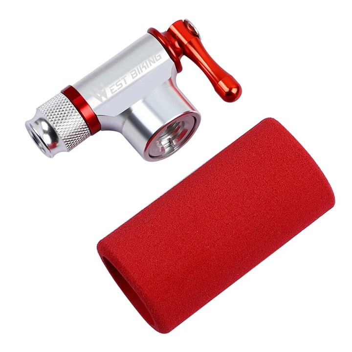 Mini kerékpárpumpa, WEST BIKING, alumínium, 30g, 30x54mm, Schrader/Presta szelepekhez