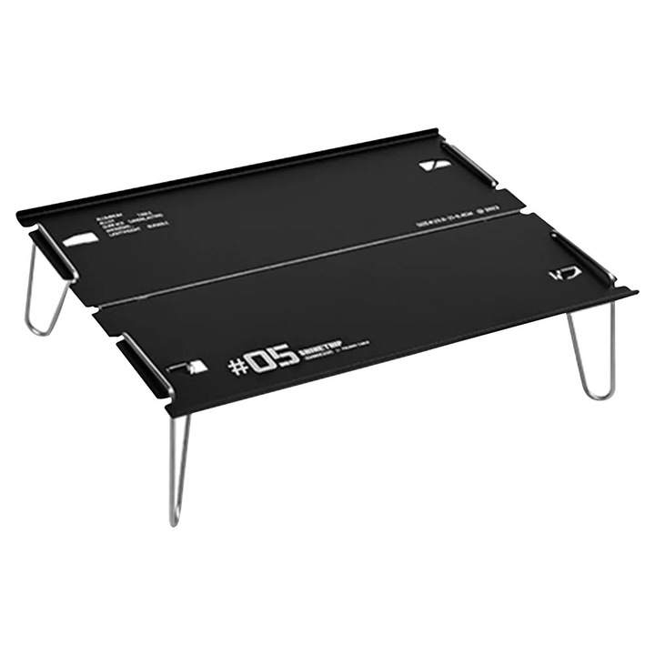 Сгъваема къмпинг маса, алуминий, 29.8x21x8.4см, черна, комплект от 2 опори и 1 чанта за съхранение
