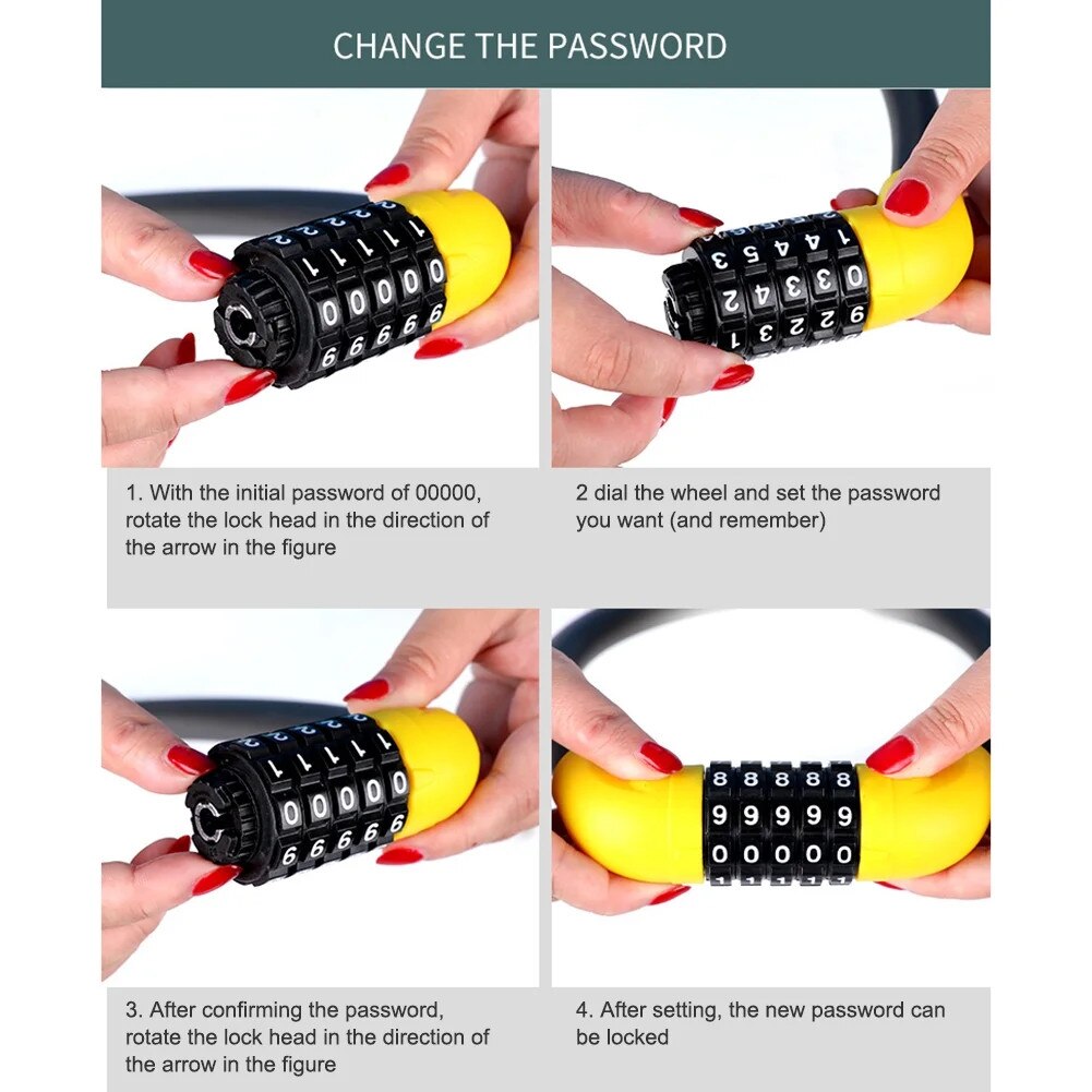 Antifurt bicicleta, cod combinatie 5 cifre, negru-galben, 40cm