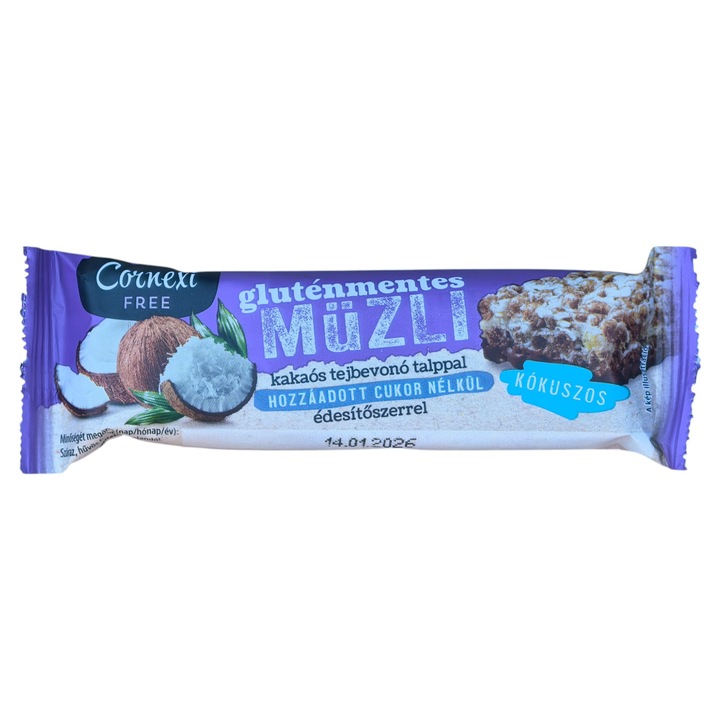 Baton de Muesli Fara Gluten cu Cocos si Invelis de Cacao – Fara Zahar Adaugat 25g Cornexi