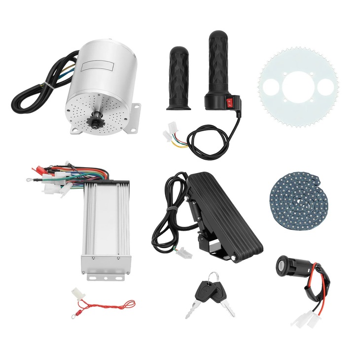Kit Motor Electric Brushless 3KW pentru Bicicleta sau Motocicleta E-Scooter, 48-72V, Kit conversie, Controler, Maneta acceleratie, Culoare Argintiu