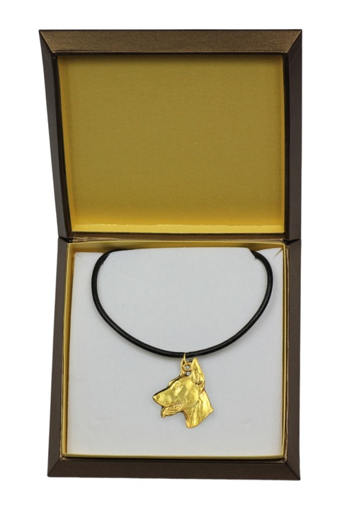 Colier pandantiv cu caine Doberman, Art-Dog, 50cm, set cu cutie de cadou