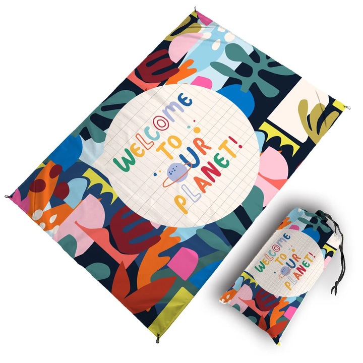 Patura de picnic impermeabila, 100x140cm, multicolor, compacta si rezistenta