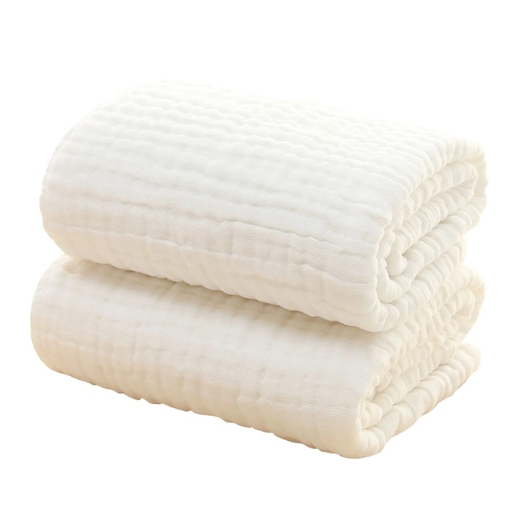 Set 2 Prosoape bebelusi, bumbac natural, 12x12cm, alb