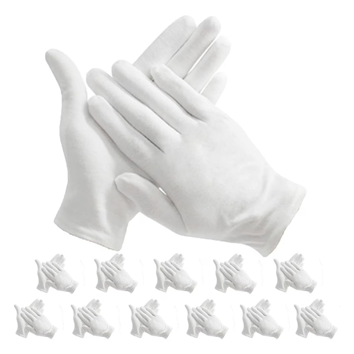 12 pár fehér pamutkesztyű, újrafelhasználható, kozmetikumokhoz és kézápoláshoz