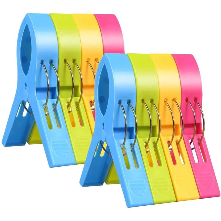 Set 8 Clips Mari pentru Uscat, Multicolor, 11.9x6.7cm