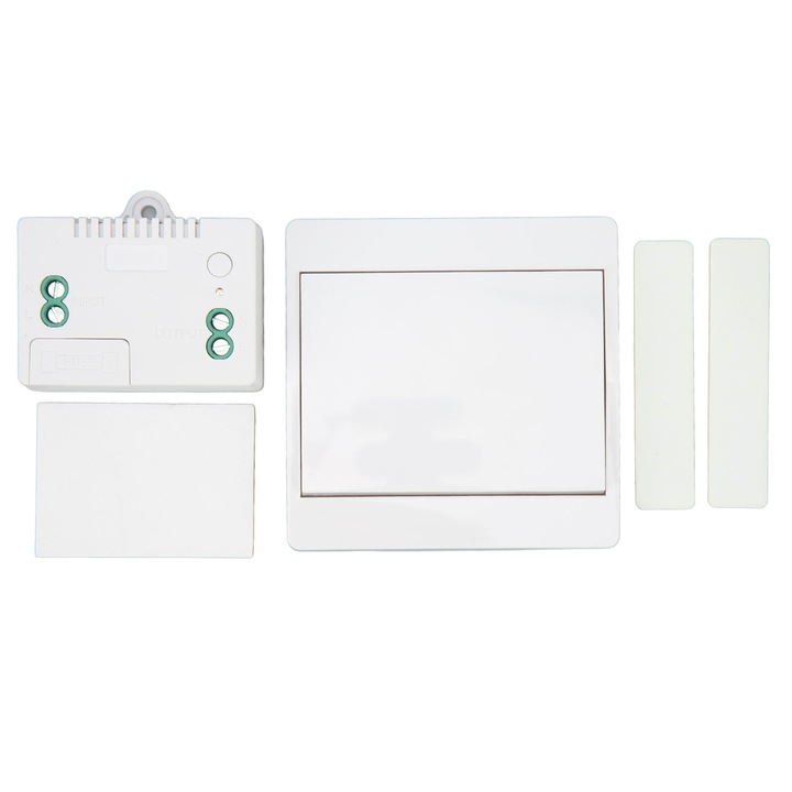 Comutator de lumina fara fir Enforose, impermeabil, autoalimentare, 1 buton, 86x86x15mm, set cu receptor