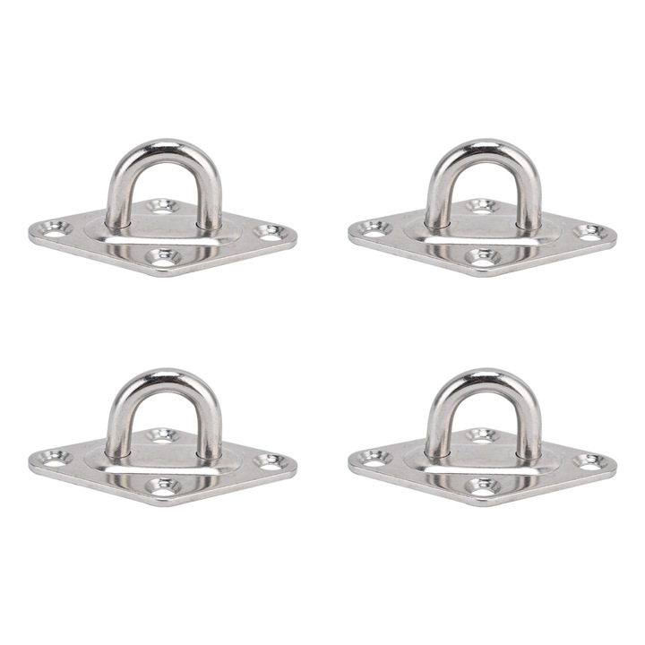 Set de 4 placi din otel inoxidabil 304, rezistente la rugina, argintii, pentru franghii de fixare