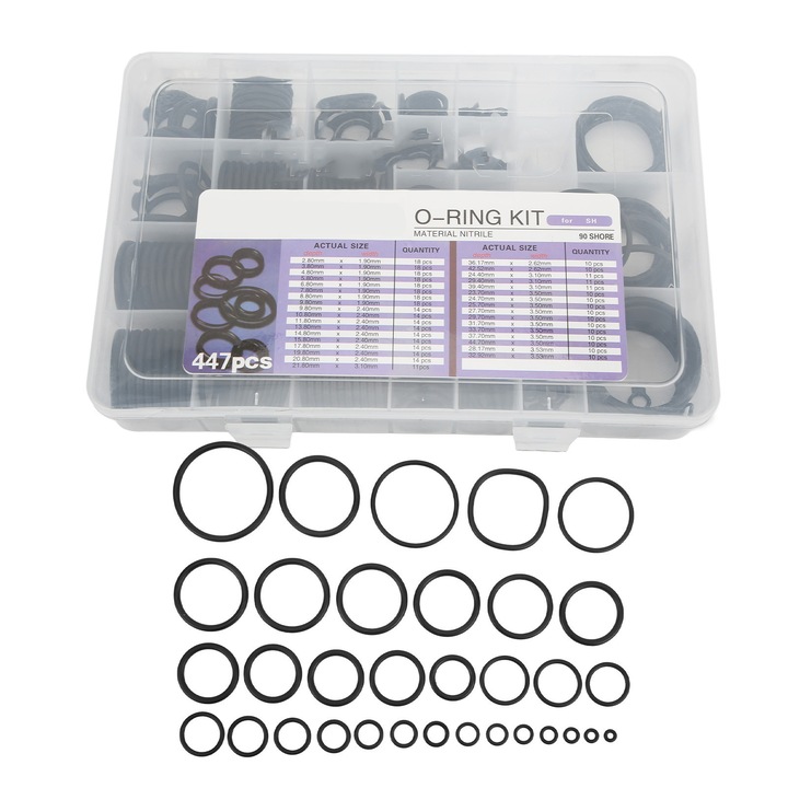 O-gyűrű tömítéskészlet, Enforose, 447 darabos, HNBR, tárolódobozzal, SH kotrógéphez