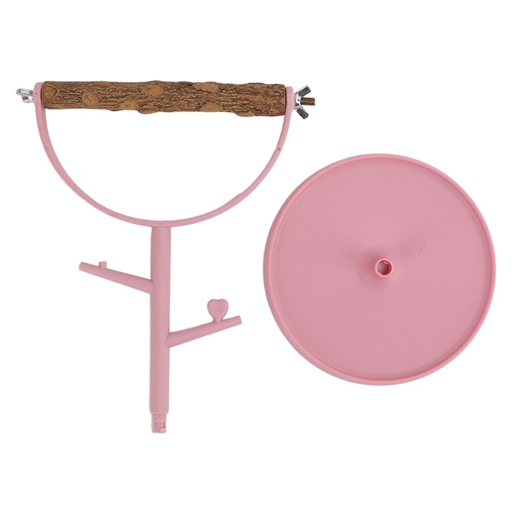 Hordozható madártartó, tárcsával, rózsaszín