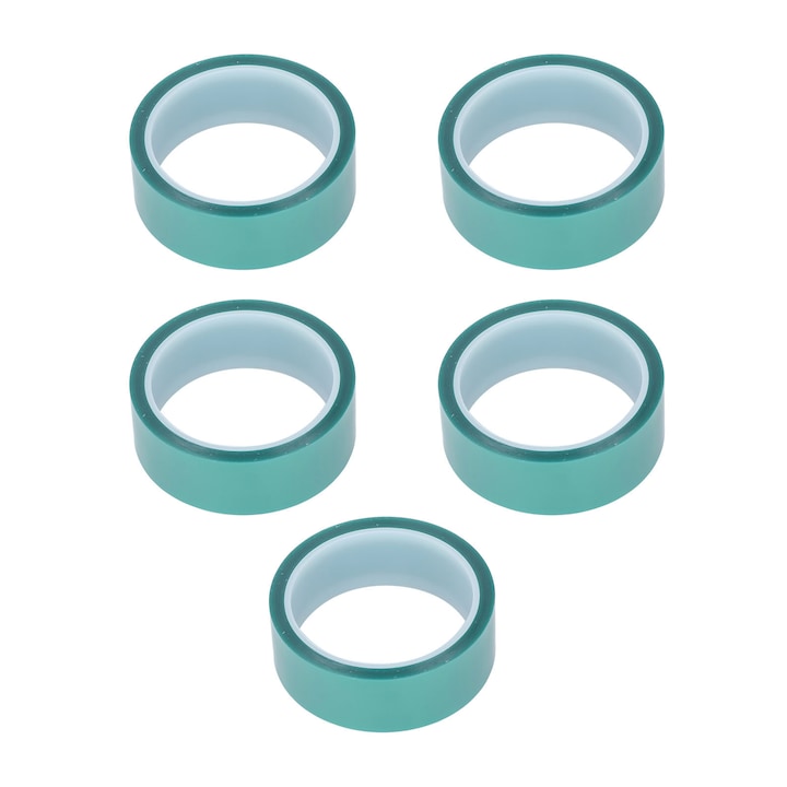 Set 5 bucati banda de mascare verde 33mm x 33m, rezistenta la temperaturi inalte, pentru protectie vopsea, Enforose