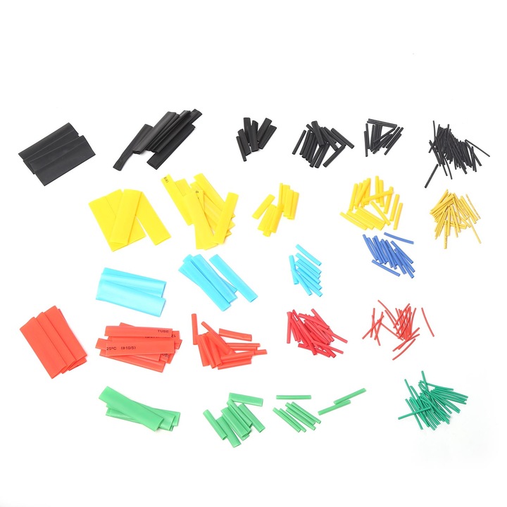 Set 328 Tuburi Termoretractabile Enforose, 8 Dimensiuni, 5 Culori, Material Poliolefina