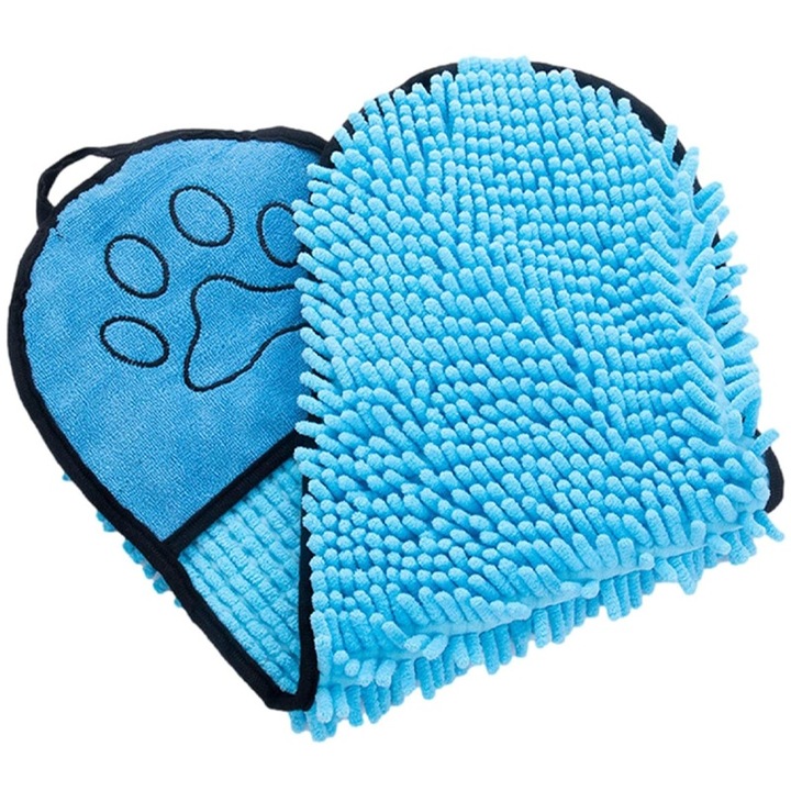 Prosop Animale, Super Absorbant, Buzunare pentru maini, Material textil, Albastru