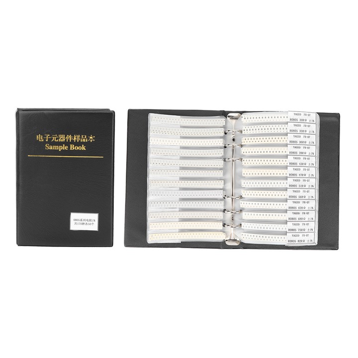 Carte de mostre rezistori 0805, Enforose, 170 tipuri, negru