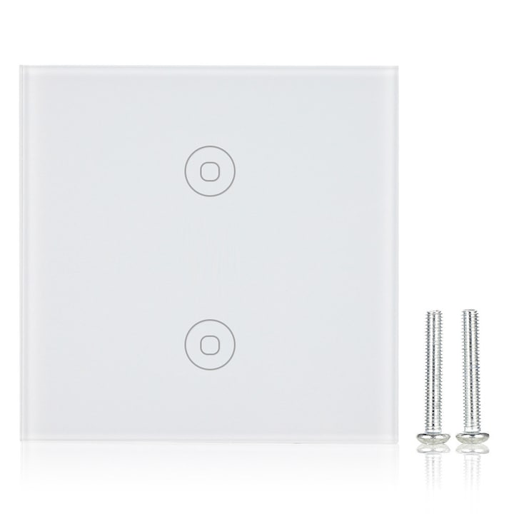 Comutator inteligent WiFi cu panou tactil, control vocal, 2 butoane, design modern, 110-240V
