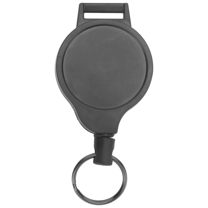 Enforose behúzható kulcstartó, robusztus karabiner, automatikus visszahúzó mechanizmus, fekete szín, kompakt méretek