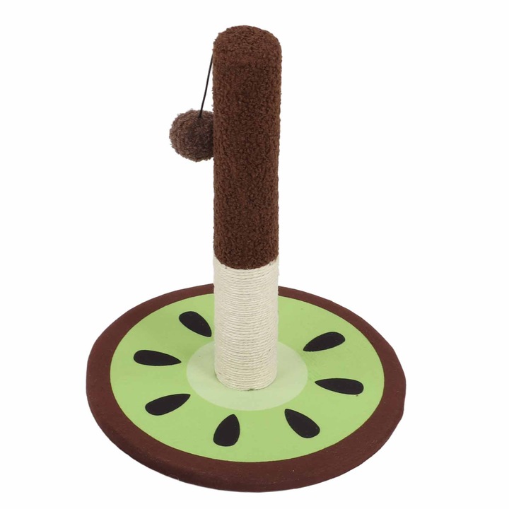 Stalp de zgariat pentru pisici Enforose, design kiwi, material sisal si plus, verde si maro, 40x31.5cm, set cu tablie de plus