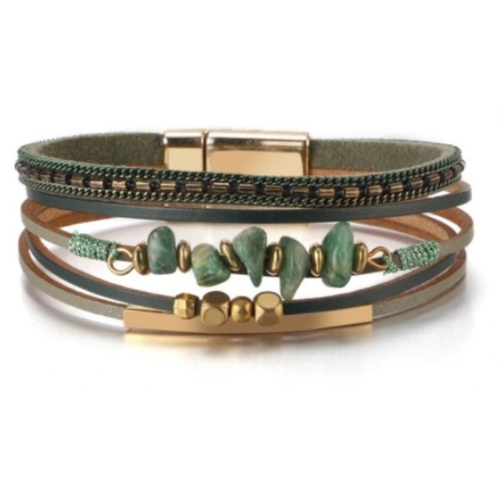 Bratara dama Garbari cu jadeit verde, 1,5cm latime, 19,5cm lungime, piele ecologica