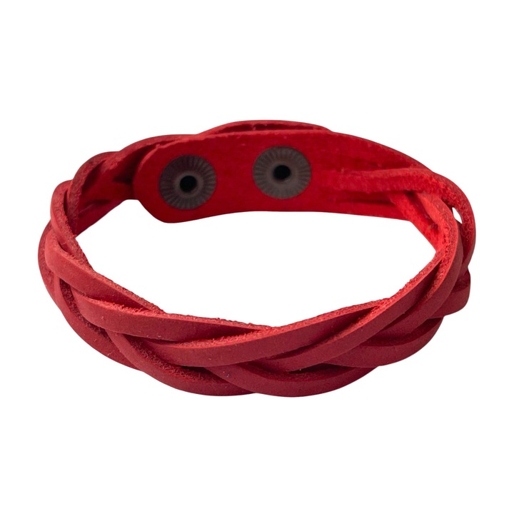 Bratara din piele naturala, Garbari, rosie, 17x19cm, reglabila