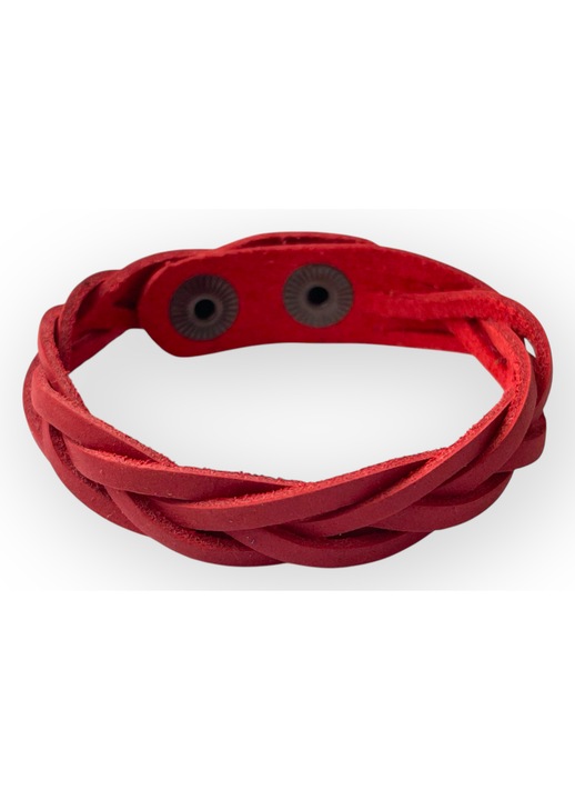 Bratara din piele naturala, Garbari, rosie, 22cm, ajustabila