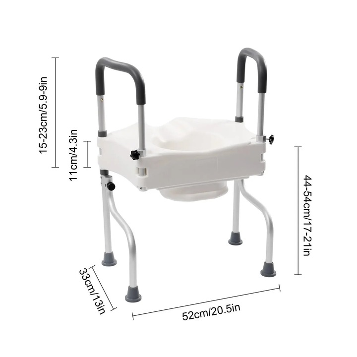 Scaun de toaleta cu suport, aluminiu/PC, design ergonomic, alb