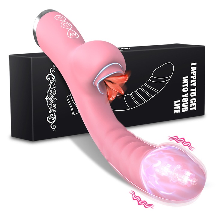 Вибратор FairyKiss®, С езиче за облизване, 2 в 1, Стималтор за клитор и G-точката, ABS + Медицински силикон, USB зареждане, Реалистични усещания, Розов
