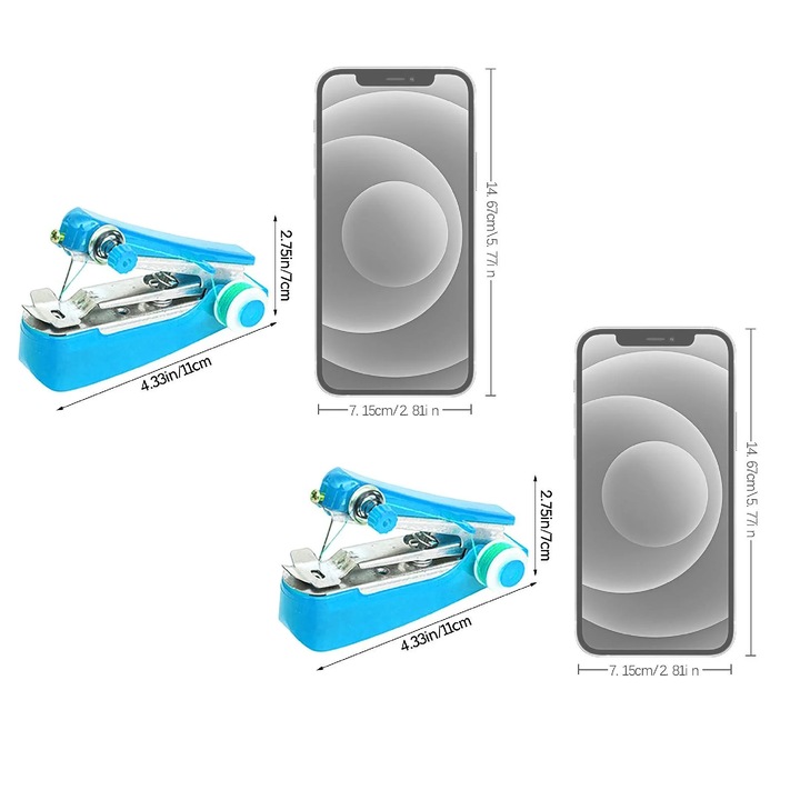 Masina de cusut portabila, 11x7cm, din otel inoxidabil si plastic, pentru reparatii rapide, set 1 buc.