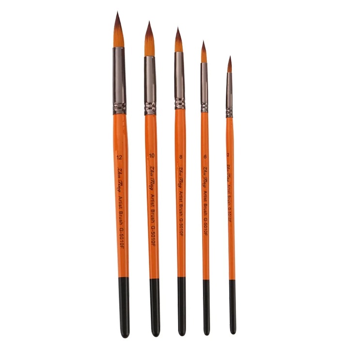 Set 5 pensule pictura acuarela YANYXR, lemn alb, 17.8x22.3cm