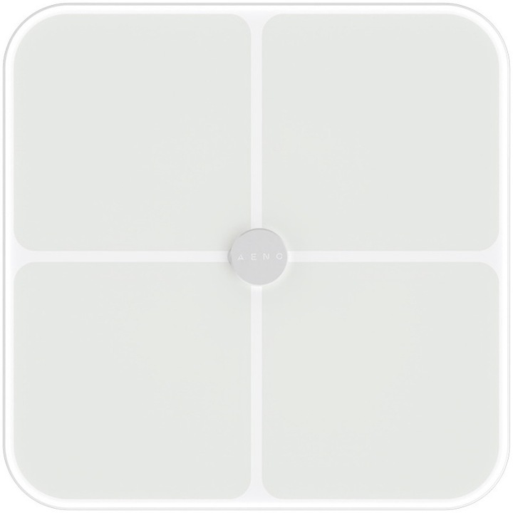 Смарт кантар AENO ABS0001S, До 180 кг, 11 профила, 15 показателя, ИТМ, LED, Закалено ITO стъкло, Бял
