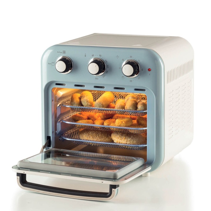 Friteuza cuptor cu aer cald Ariete VINTAGE 4632/05, 1400W, 16 L, Pana la 230°C, Timer, Cos rotativ, Alb/Albastru
