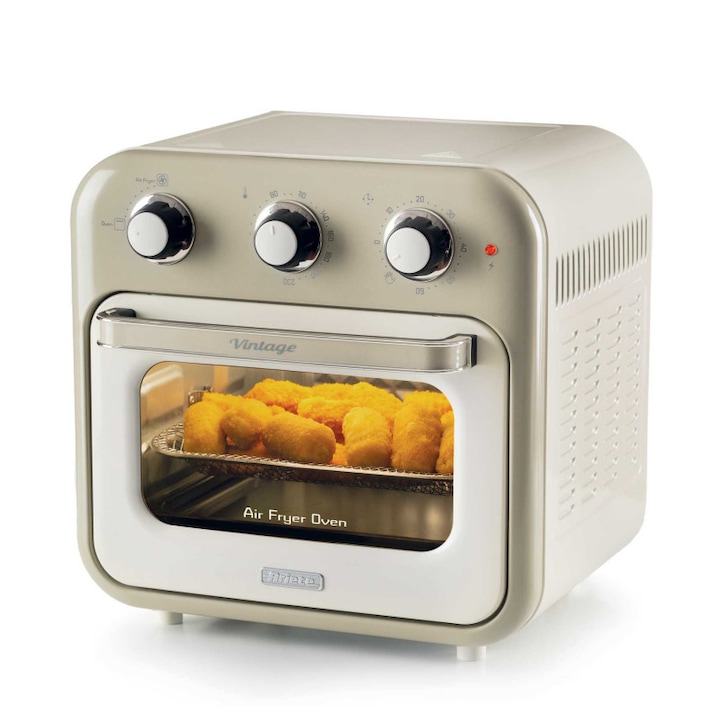 Friteuza cuptor cu aer cald Ariete VINTAGE 4632/03, 1400W, 16 L, Pana la 230°C, Timer, Cos rotativ, Alb/Bej