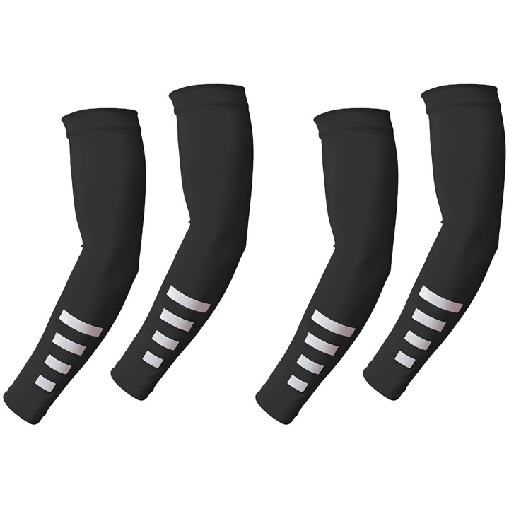 Комплект от 2 чифта светлоотразителни ръкави за лятна UV защита, идеални за нощно колоездене, бягане, грейки за ръце, подходящи за мъже и жени, необходими за дейности на открито, 43 см, 2 x Черни