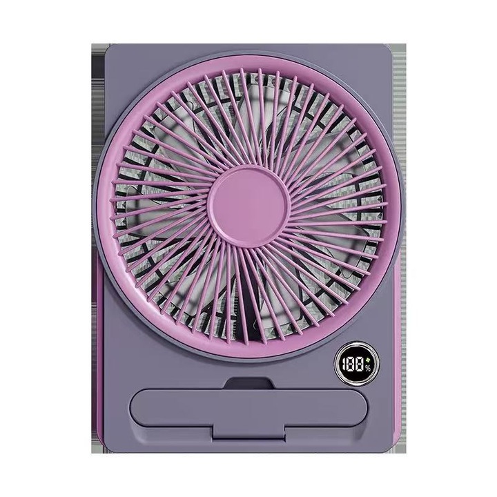 Hordozható asztali ventilátor, 5 sebességfokozat, USB C típusú, kefe nélküli motor, ultra csendes, otthoni használatra, kempingezéshez, lila