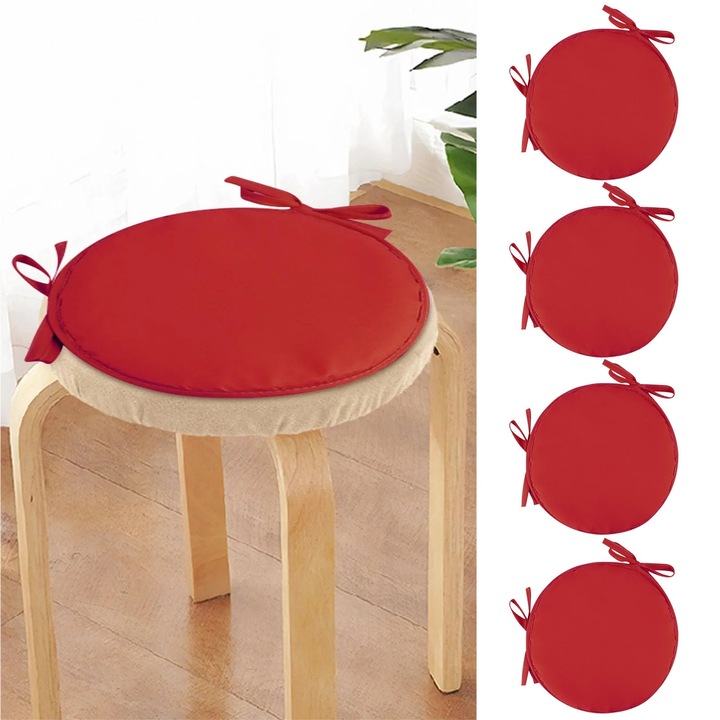 Set 4 perne rotunde pentru scaune gradina, 38cm, rosu