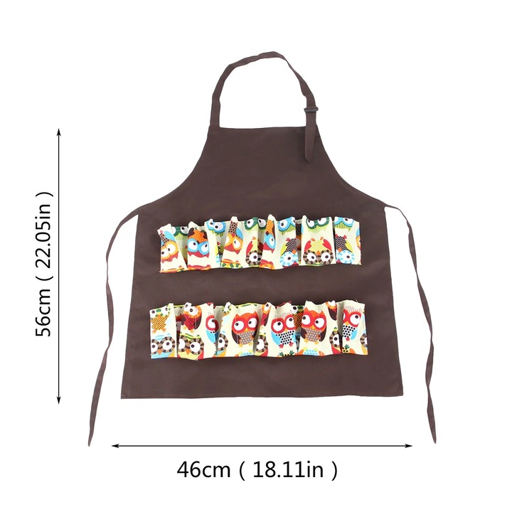 ZYBLSSBB, sort pentru colectat oua din material netesut cu buzunare multiple pentru oua, imprimeu bufnite multicolor, reglabil, 56 x 46 cm
