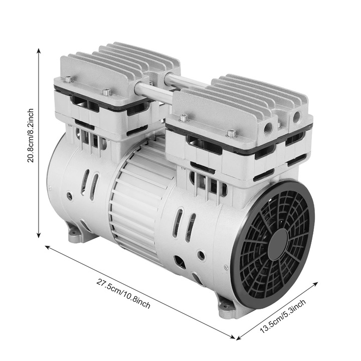 Compresor de aer fara ulei, cap compresor silentios, 750W 1CP, 8 bar, 125 l/min, 1400 rpm, 220V AC